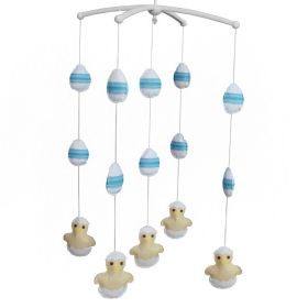 Handmade Baby Crib Mobile Cute Chicken and Eggs Baby Musical Mobile Kids Room Decor ; Yellow Blue