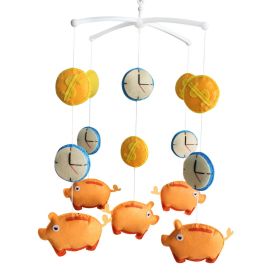 Handmade Baby Crib Mobile Baby Musical Mobile Nursery Room Hanging Animal Toy Decor; Orange Pig