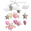 Pink Hearts Flying Owls Clouds Grey Stars Handmade Baby Crib Mobile Boys Girls Musical Mobile Infant Nursery Hanging Toy