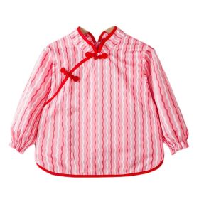 Chinese Style Baby Eating Bibs Inner Waterproof Kids Apron Girls Long Sleeve Painting Eating Smock,Red Stripe