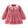 Red Grid Baby Smock Infant Eating Inner Waterproof Bib Girls Long Sleeve Painting Smock Apron