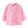 Pink Floral Baby Eating Smock Inner Waterproof Chinese Style Kids Bibs Long Sleeve Princess Apron