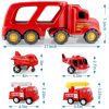 Fire Truck Car Toys Set;  Friction Powered Car Carrier Trailer with Sound and Light;  Play Vehicle Set for Kids Toddlers Boys Child Gift Age 3 4 5 6 7