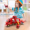 Fire Truck Car Toys Set;  Friction Powered Car Carrier Trailer with Sound and Light;  Play Vehicle Set for Kids Toddlers Boys Child Gift Age 3 4 5 6 7