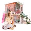 Stylish Dollhouse with Garden, Great Gift for Birthday, Christmas, for 3+Kids, Green&Pink