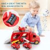 Fire Truck Car Toys Set;  Friction Powered Car Carrier Trailer with Sound and Light;  Play Vehicle Set for Kids Toddlers Boys Child Gift Age 3 4 5 6 7