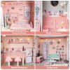 Stylish Dollhouse with Garden, Great Gift for Birthday, Christmas, for 3+Kids, Green&Pink