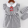 Black Grid Baby Smock Girls Inner Waterproof Apron Bibs Kids Apron Princess Eating Painting Apron