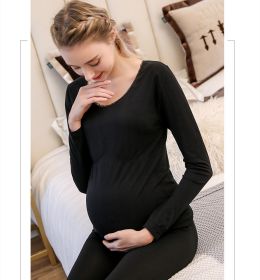 Modal Pregnant Women'S Autumn Clothes And Long Trousers Seamless Body Lifting And Thermal Underwear Set (Option: Black-One size)