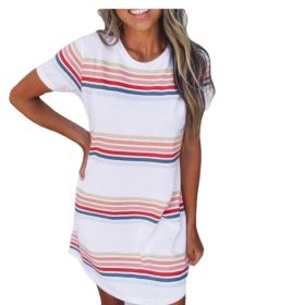 Women'S European And American Summer Color Striped Round Neck Dress Aliexpress Amazon Tt00567 (Option: XL-Pink)