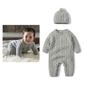 Autumn And Winter Knitted Onesie Hemp Hemp Ha Yi (Option: Grey-80cm)