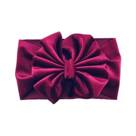 Headband Oversized Gold Velvet Bow (Color: Wine Red)