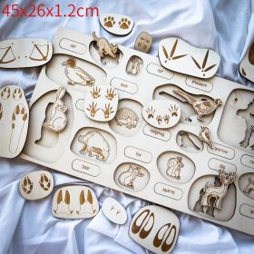 Montessori Puzzle Children's Educational Human Anatomy Science Animal Planet 3 To 6 Years Old Wooden Multi-layer Puzzle Toy (Color: Animal footprints)