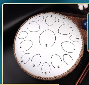 14-inch 15-tone Kongling Drum Guofeng Lotus Drum Steel Tongue Drum Percussion Instrument (Color: White)