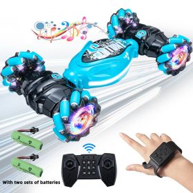 Gesture RC Car; 4WD 2.4G Remote Control Car Foe Boys And Adults; Hand Controlled RC Car; All Terrains Monster Trucks For Boys Gusture RC Stunt Car 360 (Color: BLUE[TWO BATTERY])