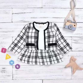 Baby Girl Contrast Design Long Sleeved Dress Combo Plaid Pattern Coat Chanel's Sets (Color: White, Size/Age: 100 (2-3Y))