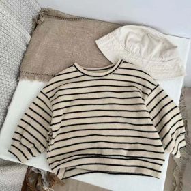 Baby Striped Pattern Puff Sleeve New Style Hoodie In Autumn (Color: White, Size/Age: 110 (3-5Y))