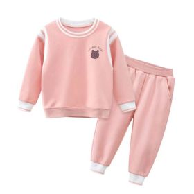 Baby Girl Cartoon Bear Graphic Contrast Design Hoodies Combo Pants Sets (Color: Pink, Size/Age: 110 (3-5Y))