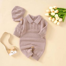 Baby Solid Color Crochet Knit Design Lapel Knit Jumpsuit (Color: Pink, Size/Age: 66 (3-6M))