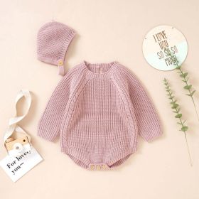 Baby Solid Color Long Sleeve Knitted Woolen Onesies (Color: Pink, Size/Age: 66 (3-6M))