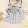 Baby Girl Flower Patched Pattern Solid Color Knitted Dress