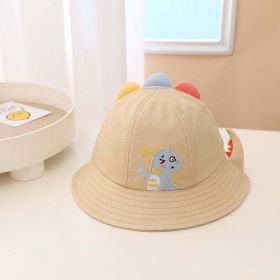 Baby Cartoon Dinosaur Embroidered Pattern Cute Sunshade Bowl Hats (Color: Khaki, Size/Age: M (1-3Y))