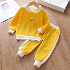 Baby Girl Bunny Print Pattern Cotton Sport Style Hoodies Sets (Color: Yellow, Size/Age: 110 (3-5Y))