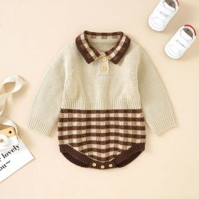 Baby Plaid Pattern Polo Neck Knit Triangle Bodysuit (Color: Beige, Size/Age: 66 (3-6M))