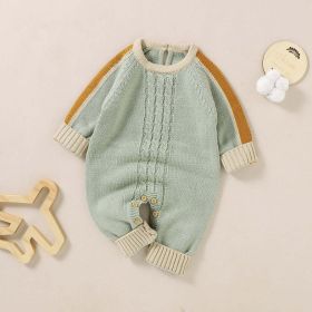 Baby Crochet Knitted Pattern Color block Design Knit Romper (Color: Green, Size/Age: 80 (9-12M))