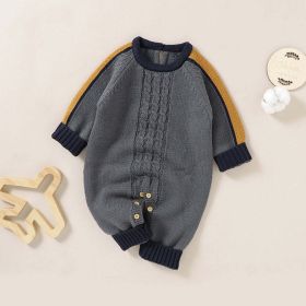 Baby Crochet Knitted Pattern Color block Design Knit Romper (Color: Grey, Size/Age: 80 (9-12M))