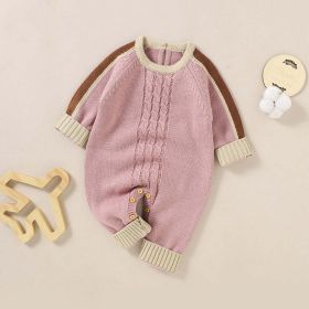 Baby Crochet Knitted Pattern Color block Design Knit Romper (Color: Pink, Size/Age: 66 (3-6M))