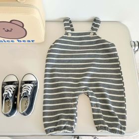 Baby Striped Pattern Simple Style Cotton Overall In Autumn (Color: Grey, Size/Age: 90 (12-24M))