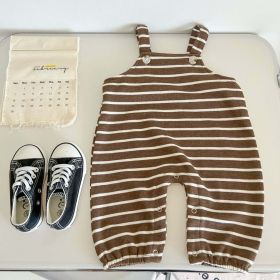 Baby Striped Pattern Simple Style Cotton Overall In Autumn (Color: Brown, Size/Age: 73 (6-9M))