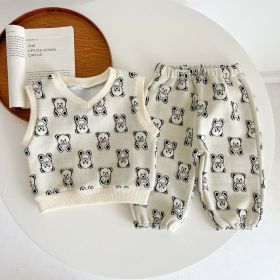 Baby Bear Embroidered Pattern Vest Combo Trousers Sets (Color: White, Size/Age: 100 (2-3Y))