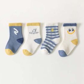 Baby Unisex 1Lot=4 Pairs Smile With House Pattern Socks (Color: Blue, Size/Age: S (0-1Y))