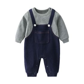 Baby Boy False 1-Piece Overall Design Gentleman Fashion Romper (Color: Navy Blue, Size/Age: 80 (9-12M))