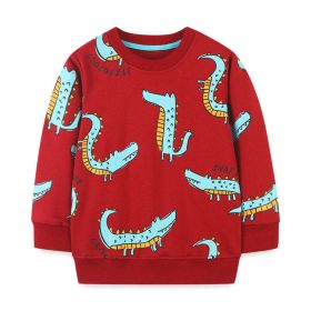 Baby Boy Cartoon Dinosaur Pattern Soft Cotton Quality Hoodie (Color: Red, Size/Age: 130 (7-8Y))