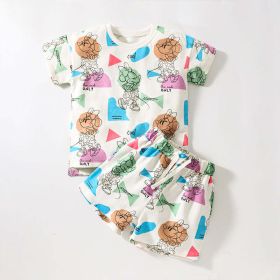 Baby Girl Cartoon Print Pattern Crewneck Casual Tee Sets (Color: White, Size/Age: 140 (8-10Y))