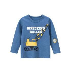 Baby Boy Cartoon Truck And Letter Print Pattern Pure Cotton Tops (Color: Blue, Size/Age: 120 (5-7Y))