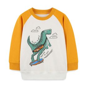 Baby Boy Cartoon Dinosaur Pattern Color Matching Design Cotton Hoodie (Color: Yellow, Size/Age: 120 (5-7Y))