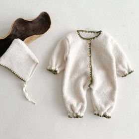 Baby Solid Color Vintage Style Fleece Jumpsuits (Color: White, Size/Age: 90 (12-24M))