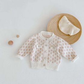 Baby Girl 2pcs Plaid Graphic Onesies & Cardigan Knitted Sets (Color: Apricot, Size/Age: 66 (3-6M))