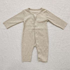 Baby Solid Color Pit Strip Fabric Long Sleeve Onesie Or Jumpsuit (Without Hat) (Color: Beige, Size/Age: 80 (9-12M))