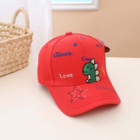 Boys Cartoon Dinosaur & Letters Pattern Solid Color Sunshade Peaked Caps (Color: Red, Size/Age: Average Size (4-10Y))