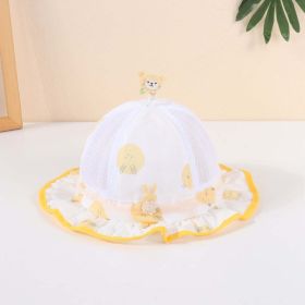 Baby Cartoon Animal Pattern Mesh Breathable Design Ruffled Drawstring Bowl Hats (Color: Yellow, Size/Age: S (3-12M))