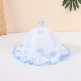 Baby Cartoon Animal Pattern Mesh Breathable Design Ruffled Drawstring Bowl Hats (Color: Blue, Size/Age: S (3-12M))