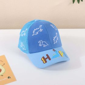 Baby Boy Dinosaur Embroidered Pattern Color Contrast Design Breathable Peaked Caps (Color: Blue, Size/Age: Average Size (2-5Y))