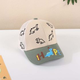 Baby Boy Dinosaur Embroidered Pattern Color Contrast Design Breathable Peaked Caps (Color: Khaki, Size/Age: Average Size (2-5Y))