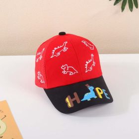 Baby Boy Dinosaur Embroidered Pattern Color Contrast Design Breathable Peaked Caps (Color: Red, Size/Age: Average Size (2-5Y))