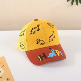 Baby Boy Dinosaur Embroidered Pattern Color Contrast Design Breathable Peaked Caps (Color: Yellow, Size/Age: Average Size (2-5Y))